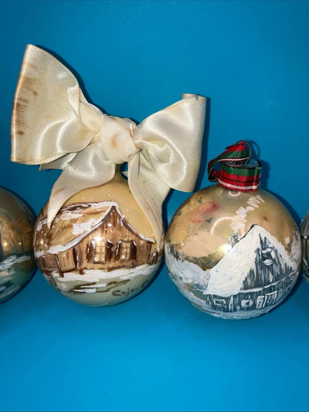Hand-Painted Gold Holiday Glass Ornaments - Set of 5